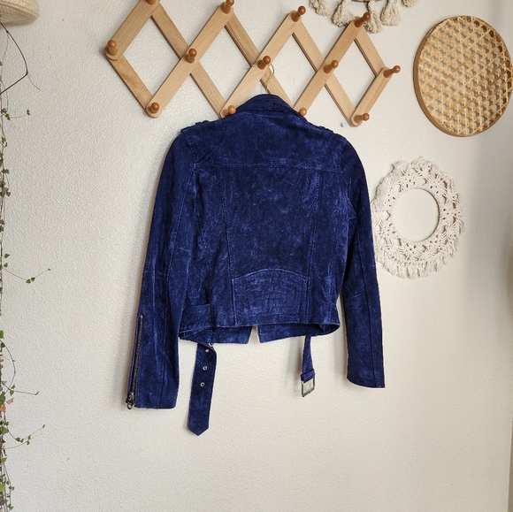 Vigoss Genuine Leather Motorcycle Jacket Women's XS Blue Cropped Long Sleeve - Picture 4 of 11